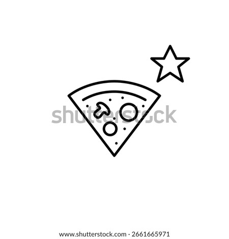 Slice of pizza and star. Customer favorite, highest rated takeaway and dine in food. Pixel perfect, editable stroke vector icon