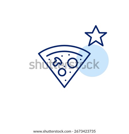 Slice of pizza and star. Customer favorite, highest rated takeaway and dine in food. Pixel perfect, editable stroke vector icon