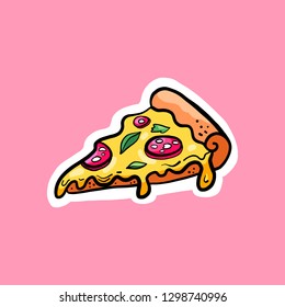 Slice of pizza sticker. Delicious hot pizza. Cool sticker.