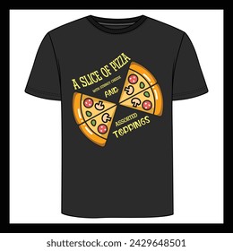 A slice of pizza with stringy cheese and assorted toppings tshirt design 