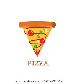 Slice of pizza with tomatoes, salads, sausage  and cheese. Italian pepperoni pizza
