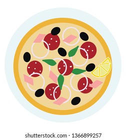 A slice of pizza with toppings vector or color illustration