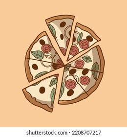 Slice Pizza, Vektorgrafik einzeln auf goldenem gelbem Hintergrund