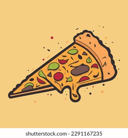 A slice of pizza vector, cute simple minimalist cheese melting on top of pizza flat illustration, Fast food concept vector
