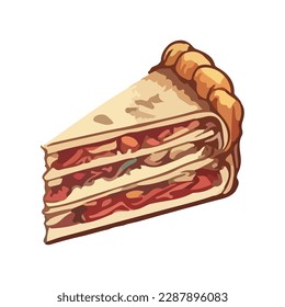 Slice of pizza vector flat icon. Isolated Italian food pizza emoji illustration. Vector illustration in cartoon style. Unhealthy food. Sausage, olives, green peppers and cheese.
