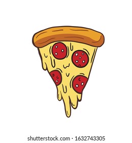 A slice of pizza. Vector freehand drawing. Illustration in cartoon style.