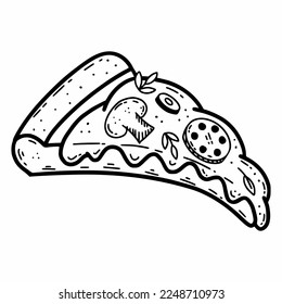 Slice of pizza. Vector illustration of doodles. Icon for restaurant menu. Hand drawn sketch.