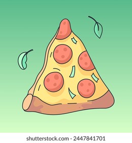 Slice of pizza. Vector illustration in simple retro cartoon style. Graphic element  for fabric, textile, clothing, wrapping paper, wallpaper, poster, logo