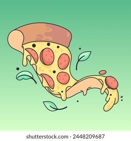 Slice of pizza. Vector illustration in simple retro cartoon style. Graphic element  for fabric, textile, clothing, wrapping paper, wallpaper, poster, logo