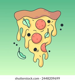 Slice of pizza. Vector illustration in simple retro cartoon style. Graphic element  for fabric, textile, clothing, wrapping paper, wallpaper, poster, logo