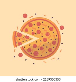slice pizza in vector, pizza in top view