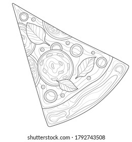 
Slice of pizza.Food.Coloring book antistress for children and adults. Zen-tangle style.
Black and white drawing