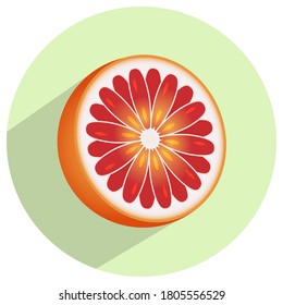 rebanada de pomelo o pomelo en un fondo verde redondo para aplicaciones y sitios web