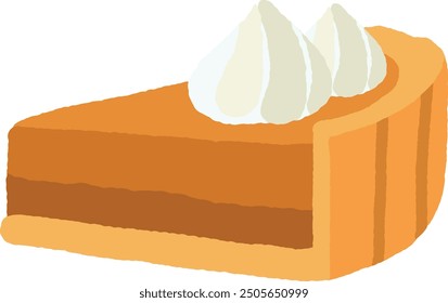 Slice of pumpkin cake cheesecake with buttercream on top vector illustration. Sweet pumpkin pie icon vector isolated on a white background.