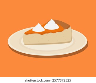 slice of pumpkin cake with cream, vector illustration