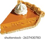 slice of pumpkin pie topped with a dollop of whipped cream