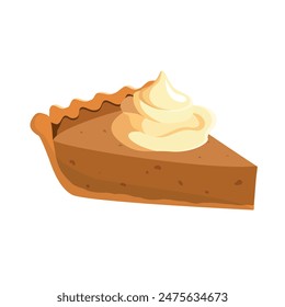 Rebanada de pastel de calabaza. Ilustración vectorial. Postre de otoño. Tarjeta de felicitación de otoño, diseño de postal.