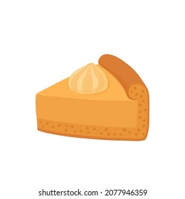 Slice of pumpkin pie with whipped cream. Vector illustration in flat style.