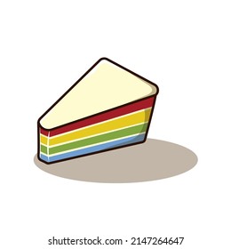 slice of rainbow cake is a cute doodle, food cartoon vector. which can be used for mascot logos, stickers, children's t-shirt designs, merchaindise, etc. hope you like :)