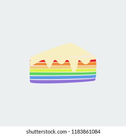 Slice of rainbow cake with glaze