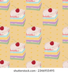slice of rainbow cake seamless pattern
