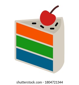 slice of rainbow layer cake with cherry fruit for apps and websites