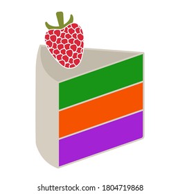 slice of rainbow layer cake with raspberry fruit for apps and websites