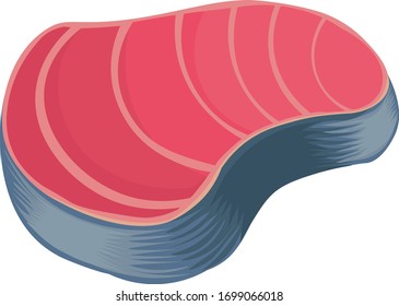 Slice of raw tuna fish meat. Seafood design element for restaurant menu, Colored flat vector icon