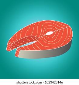 Slice of red fish on blue color