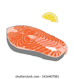 Slice of red fish salmon with lemon isolated on white background. 
