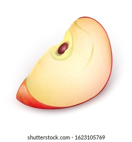 A slice of red fresh juicy apple, sweet summer fruit. Isolated on a white background. Vector illustration