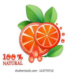 Slice of red grapefruit with drops of juice