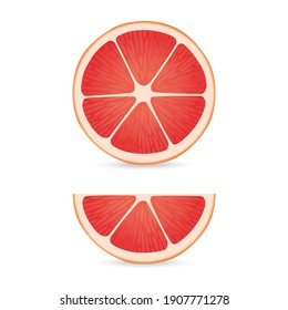 
Slice of red grapefruit on a white background. Vector fruits.