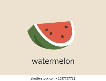 A slice of red juicy watermelon, a food logo