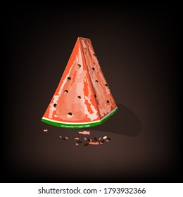 a slice of red ripe watermelon in the shade, next to the black seeds.vector illustration.print on the wall or poster, t-shirt.digital art.