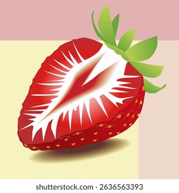 a slice of red strawberry with pink and pale background