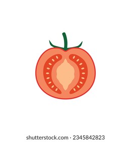 Slice of red tomato flat design vector illustration isolated on white