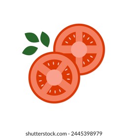 Slice of red tomato isolated on white. Flat tomato icon. Vector Illustration