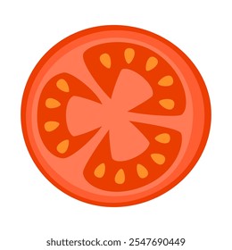 slice of red tomato isolated on white, flat vector illustration