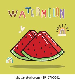 slice red watermelon doodle and rainbow art