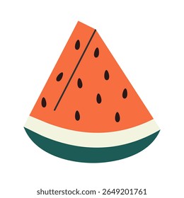 Slice of red watermelon. Flat vector illustration. Isolated.