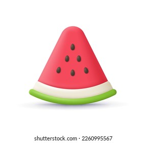 Slice of red watermelon with seeds. Summer, fruits, farm concept. 3d vector icon. Cartoon minimal style.