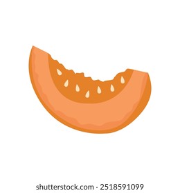 A slice of ripe pumpkin with seeds isolated on white background. Vector flat illustration.