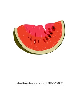 A slice of ripe red watermelon with black seeds. Cartoon illustration for menus, labels and cards