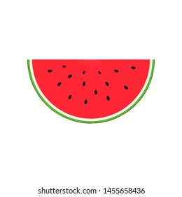 Slice of ripe red watermelon with seeds. Vector stock flat illustration isolated on a white background