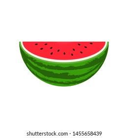 Slice of ripe red watermelon with seeds. Vector stock flat illustration isolated on a white background