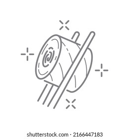 Slice of roll or sushi holding chopsticks icon vector isolated on white background, hamburger transparent sign, line art, stroke editable.