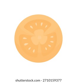 Una rodaja de tomate amarillo redondo sobre un fondo blanco. Verduras picadas. Verduras para ensaladas y platos. Ingredientes culinarios.