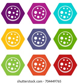 Slice of salami icon set many color hexahedron isolated on white vector illustration