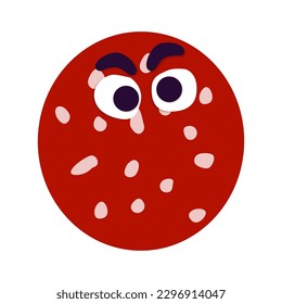 Slice of salami sausage with eyes. Vector image on white background. Food. Clipart.